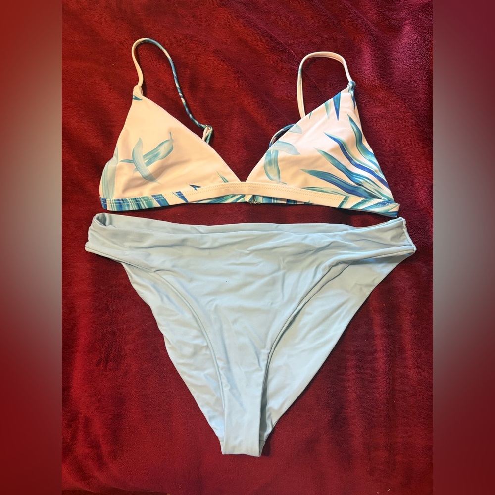 White & Blue Printed Triangle Bikini Set